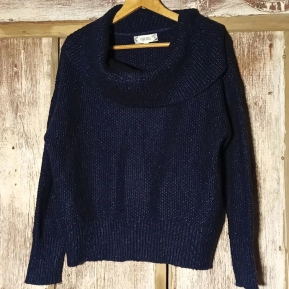 Pink Rose navy blue sweater with white specs cowl neck sz L - Picture 1 of 8
